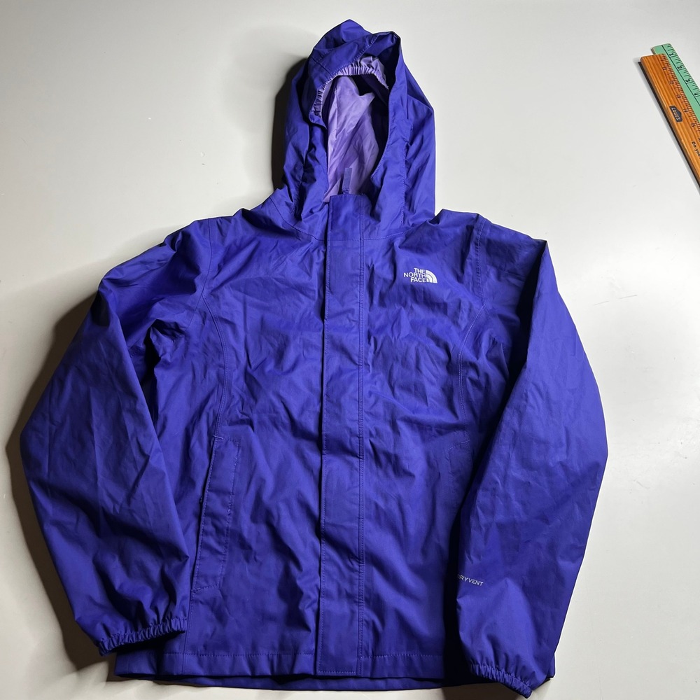 The North Face Girls DryVent Rain Jacket Purple Hooded Shell Size Medium 10/12